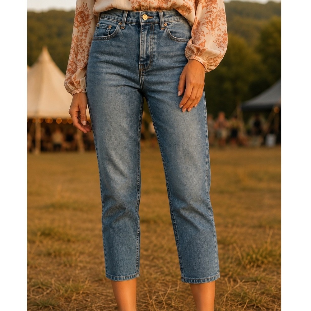 Sezane Denim Blue High Waisted Mom Jeans Medium Wash Straight Leg Size 40/8 Crop